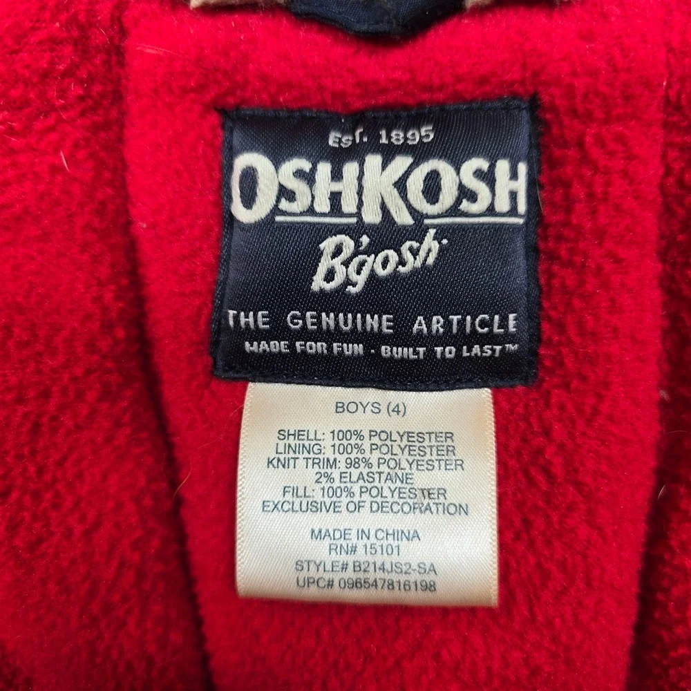 OshKosh B'gosh‎ Sherpa Lined Hooded Winter Jacket Boys Size 4 Navy Blue Patches